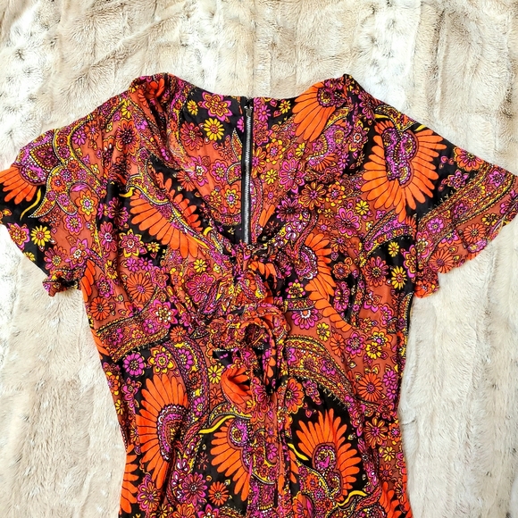 Vintage 60s Pussybow Psychedelic Maxi Dress - Picture 5 of 10